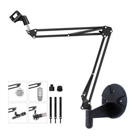 Support mural pour microphone avec bras pliant compatible avec Blue Yeti Snowball Nano X S and Razer HyperX Elgato USB microphon
