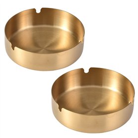 Lot de 2 cendriers ronds en acier inoxydable pour la maison (doré)