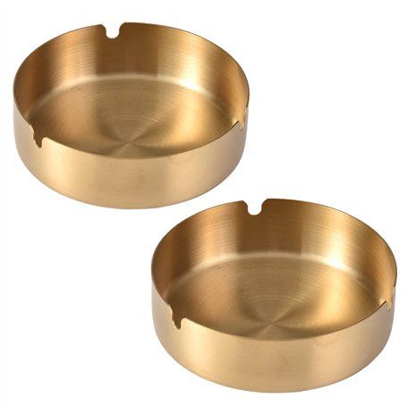 Lot de 2 cendriers ronds en acier inoxydable pour la maison (doré)