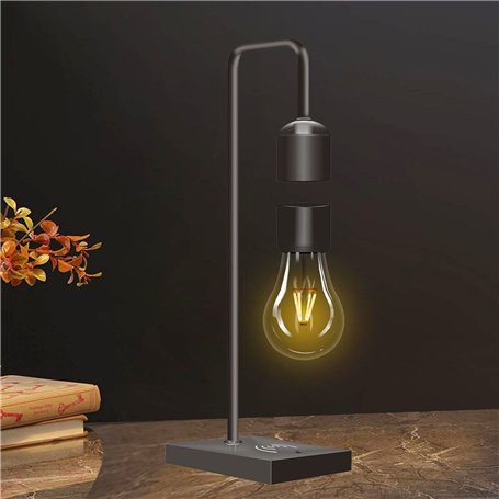 Floatidea Ampoule à lévitation magnétique avec socle de recharge sans fil de luxe (Apple/Android) Lampe de table flottante noire