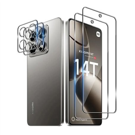 Wookfiss Verre Trempé(2)+Caméra Arrière Protecteur(2) pour Xiaomi 14T Film Protection Ecran Verre Trempe Tempered Ultra Resistan