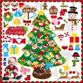 Feutre Arbre de Noël 3.52ft Sapin de Noël en Feutrine pour Enfant 43Pcs DIY Feutre Arbre De Noël avec Lumineuse