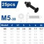 Lot de 25 vis noires à tête plate avec écrous à bride M5 pour construction et machines industrielles M5 M5 x 30 mm