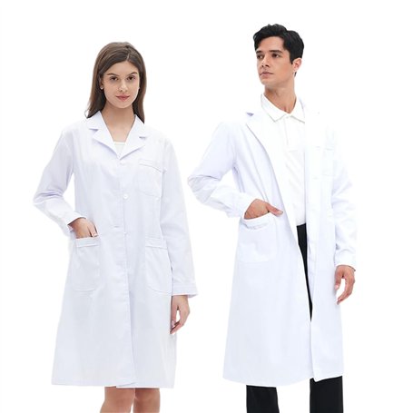 JGCJGG Blouse de Laboratoire Blanche pour Femmes et Hommes Blouse Blanche Unisexe Blouse de Médecin Médical avec Poche et Bouton