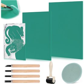 BSTDAYEVER Kit de Gomme Linogravure Plaque A4 A5 A6 9Pcs Complet Blocs de Sculpture en Caoutchouc Débutant Souple à Graver Sûrs