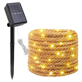 Corde de Guirlande Lumineuse Solaire Exterieure: 7M 100 LED Guirlande Solaire en Sisal 8 Modes Étanche Lampe Décoratives pour Ja