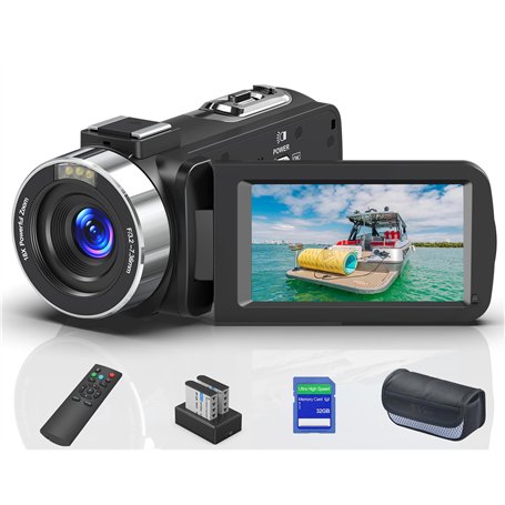 Caméra vidéo numérique 8K 64MP 18X pour YouTube 3" Flip Screen Caméscope Vlogging Camera avec carte SD 32 Go