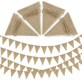 Lot de 4 guirlandes de fanions en toile de jute - Guirlande de fanions - Pour l'extérieur - Résistante aux intempéries - 52 pièc