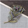 JAGETRADE Vintage Plume de paon plaqué or multicolore strass broche bijoux cadeau de fête des mères