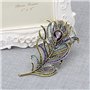 JAGETRADE Vintage Plume de paon plaqué or multicolore strass broche bijoux cadeau de fête des mères