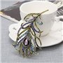 JAGETRADE Vintage Plume de paon plaqué or multicolore strass broche bijoux cadeau de fête des mères