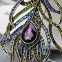 JAGETRADE Vintage Plume de paon plaqué or multicolore strass broche bijoux cadeau de fête des mères