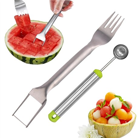 2-en-1 Fourchette à Pastèque Trancheuse Fourchettes à Fruits