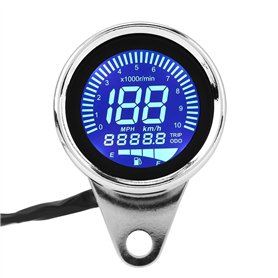 Compteur de vitesse moto-Retro Chrome Universel moto numérique LED LCD Compteur de vitesse Tachymètre Indicateur de vitesse