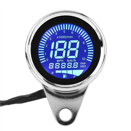 Compteur de vitesse moto-Retro Chrome Universel moto numérique LED LCD Compteur de vitesse Tachymètre Indicateur de vitesse