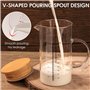 Aevcvok Verre Doseur 500ML 1000ML,Transparent Verre Mesureur Cuisine avec Couvercle en Bois,Récipients Gradué en Verre,Tasse à M