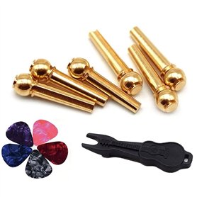 Alnicov Lot de 6 chevilles de chevalet en laiton avec extracteur de goupilles et 5 médiators pour guitare acoustique à 6 cordes
