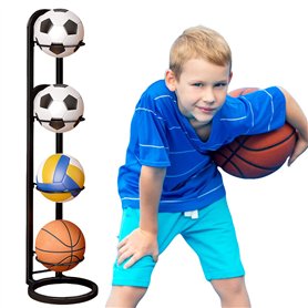 Sporgo Support de balle en métal à 4 couches avec 4 niveaux | Étagère de rangement pour ballon de basket-ball