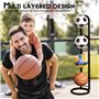 Sporgo Support de balle en métal à 4 couches avec 4 niveaux | Étagère de rangement pour ballon de basket-ball, football et volle