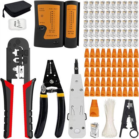 MAYLINE RJ45 Outils Kit Réseau Professionnel Pince à Sertir RJ12 RJ11 CAT5 CAT6 Cirmpature pour Câbles Réseau Entretien Kit LAN