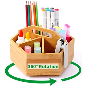 Organisateur de bureau rotatif à 360 ° en bambou