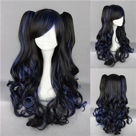 Ladieshair perruque ondulés Noir/Bleu 70 cm Lolita Cosplay
