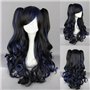Ladieshair perruque ondulés Noir/Bleu 70 cm Lolita Cosplay