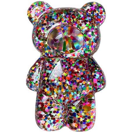 Support à paillettes pour téléphone portable - Support de doigt pour téléphone portable - En époxy 3D - En forme d'ours mignon -