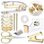 HAOWANWW Kit de fournitures de bureau doré - Organiseur pour la rentrée scolaire - En acrylique - Avec porte-stylo - Support de