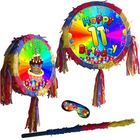 Piñata d'anniversaire 11 ans avec bâton