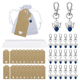 NewZC Lot de 20 Pendentifs de Baptême Cadeau De Souvenir aux Invités Faveur De Mariage Porte-clés Ange de Perle/Sachets en Organ