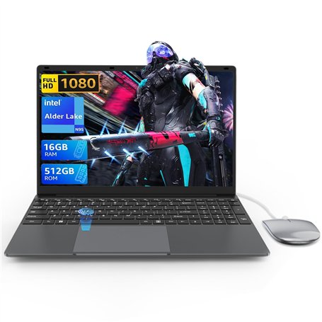 Ordinateur Portable 15.6 Pouces Laptop PC Portable 16Go RAM 512Go SSD Alder Lake-N95(jusqu'à 3.4 GHz) Laptop Computer Touch ID U
