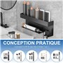 Gaethra Support Sèche Cheveux sans Perçage, Fixation Auto-Adhésive, Porte Sèche Cheveux Mural Noir Stable Et Antirouille, Idéal 