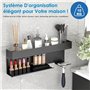 Gaethra Support Sèche Cheveux sans Perçage, Fixation Auto-Adhésive, Porte Sèche Cheveux Mural Noir Stable Et Antirouille, Idéal 