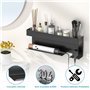 Gaethra Support Sèche Cheveux sans Perçage, Fixation Auto-Adhésive, Porte Sèche Cheveux Mural Noir Stable Et Antirouille, Idéal 