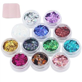 Festival Paillettes Visage avec Lot de 50 lingettes de maquillage 12 Couleurs Paillettes Déguisement Festif Paillettes Ongles Ch