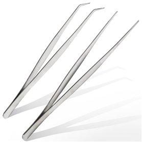 Lot de 2 pinces à épiler courbées - 25 cm - En acier inoxydable - Professionnelles - Antidérapantes - Pour animaux de compagnie