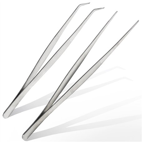 Lot de 2 pinces à épiler courbées - 25 cm - En acier inoxydable - Professionnelles - Antidérapantes - Pour animaux de compagnie