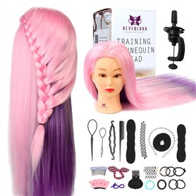 Tête À Coiffer Professionnelle Neverland Beauty 60cm Colorful Cosmétologie Mannequin Doll Head 100% Pratique cheveux synthétique