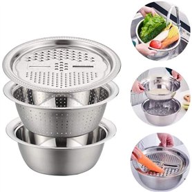 Set de 3 bols à mélanger en acier inoxydable de 28 cm avec saladier et râpe empilable pour râper le fromage