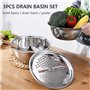 Set de 3 bols à mélanger en acier inoxydable de 28 cm avec saladier et râpe empilable pour râper le fromage, hacher les légumes 