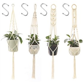 Kaxich 4 Pcs Suspension Plante Corde Macramé Corde de Coton Pot Suspendu Plante Porte Décoration du Jardin Intérieur Extérieur p
