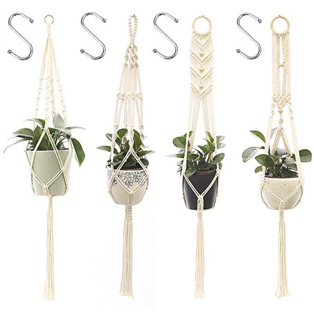 Kaxich 4 Pcs Suspension Plante Corde Macramé Corde de Coton Pot Suspendu Plante Porte Décoration du Jardin Intérieur Extérieur p