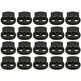 WOLMIK Lot de 20 verrous de cordon à ressort à double trou pour cordons de serrage de 5 mm en plastique - Noir