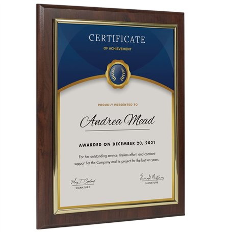 Plaque de présentation de certificat de 26