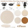 4 Dessous de Verre Ronds en Coton de 18 cm Decoration Table en Liège Set de Table sous Plat de Table Osier Absorbants Réutilisab
