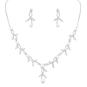 KBRPEY Parure Bijoux Femme Mariage Collier Et Boucles d'Oreilles à La Mode Avec Pendentif en Strass pour Le Cadeau de Fête des M