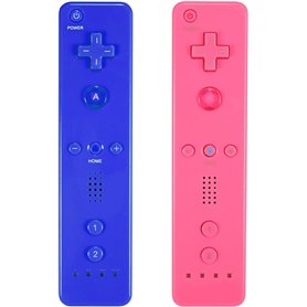 AUFGLO Pack de 2 manettes Wii - Télécommande Wii avec étui en silicone et dragonne (rose+bleu)