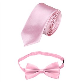 1 Cravate Rose Avec 1 Nœud Papillon Rose