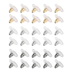 Lot de 30 bouchons d'oreilles en métal pour boucles d'oreilles pour femme (argent